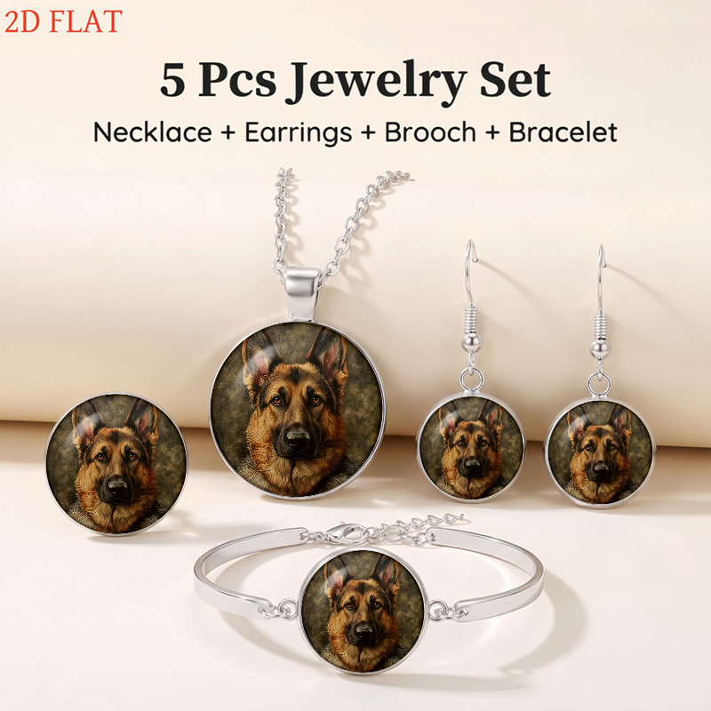 5pcs German Shepherd-Themed Women's Jewellery Set